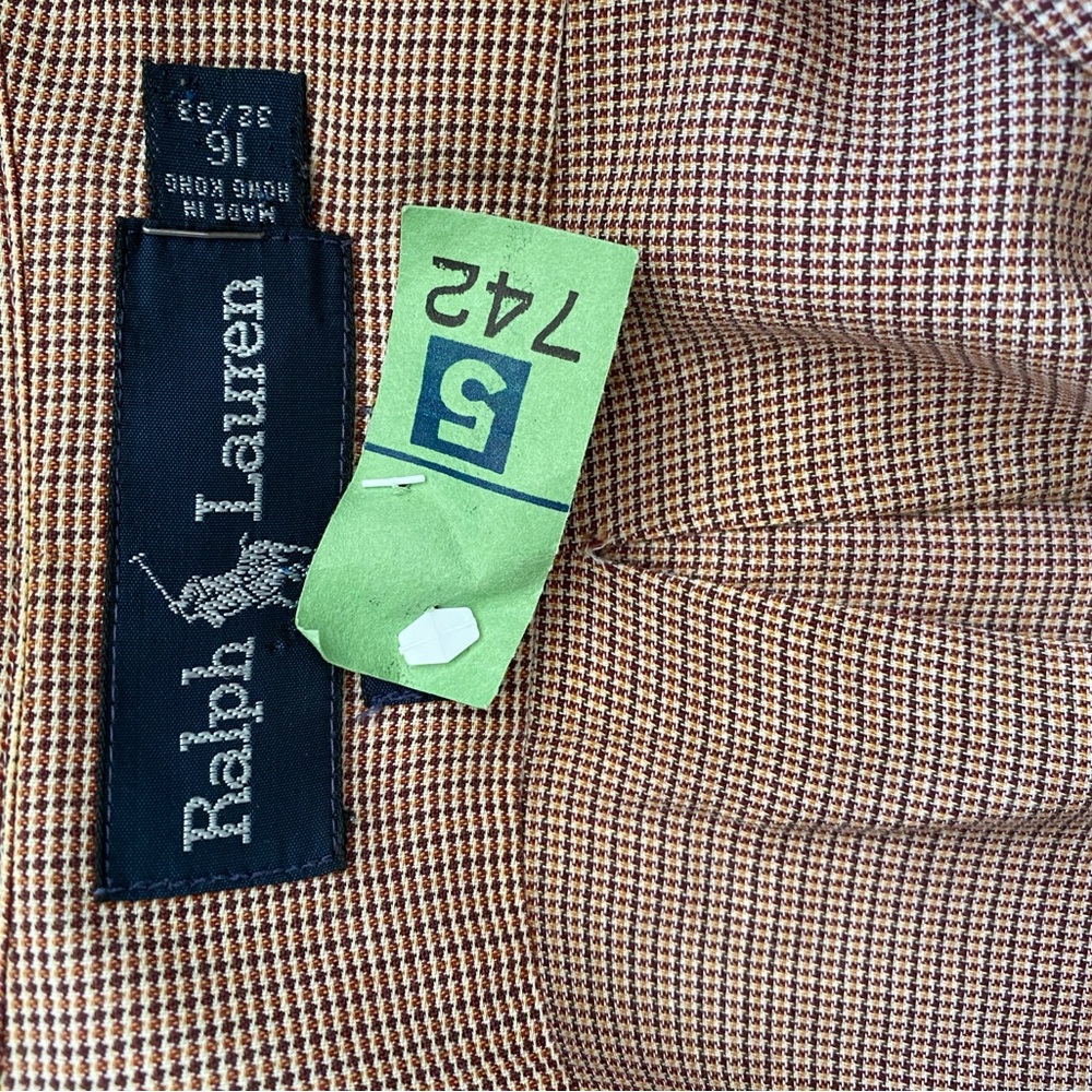 Ralph Lauren Men’s Dress Shirt| Size 16 32/33| Brown Micro-Check Plaid - Picture 8 of 9